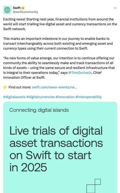 Banks To Join SWIFT Digital Asset Trials In 2025